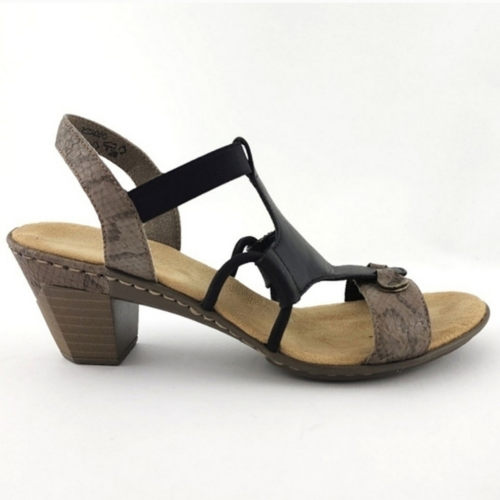 Reiker Women's Slingback Heeled Sandals Black Snake Print Lightweight Comfort 37 - Picture 3 of 16
